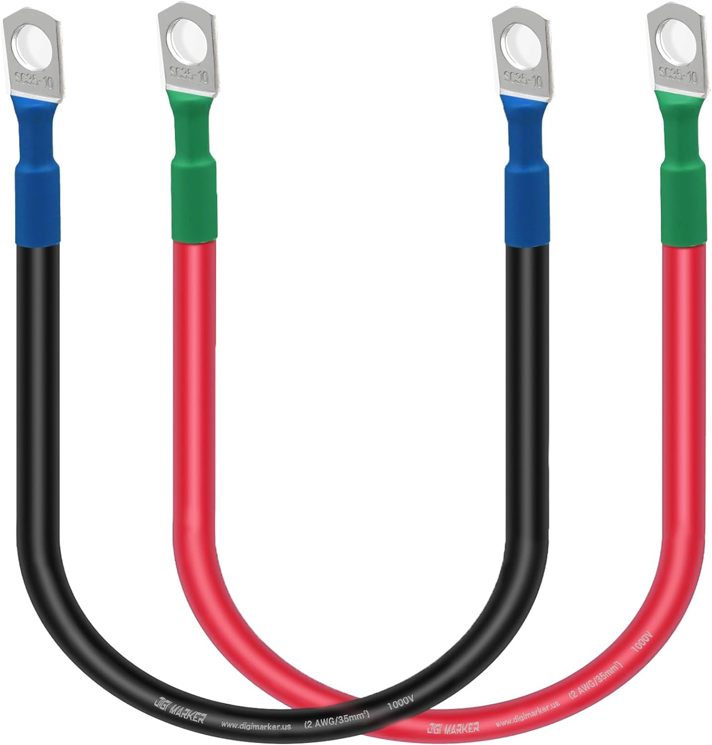 2PCS 2 AWG Battery Cables , 12-Inch/24-inch/60-inch Car Battery Inverter Cable Set with 3/8" 5/16" Lugs and Terminals-Copper Cables for Automotive, Marine, Solar, ATV