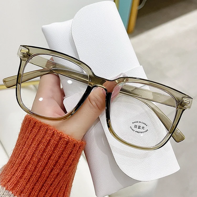 Classic Anti Blue Light Large Square Glasses Black Transparent Frame Men Women Computer Eye Protection Plain Spectacles