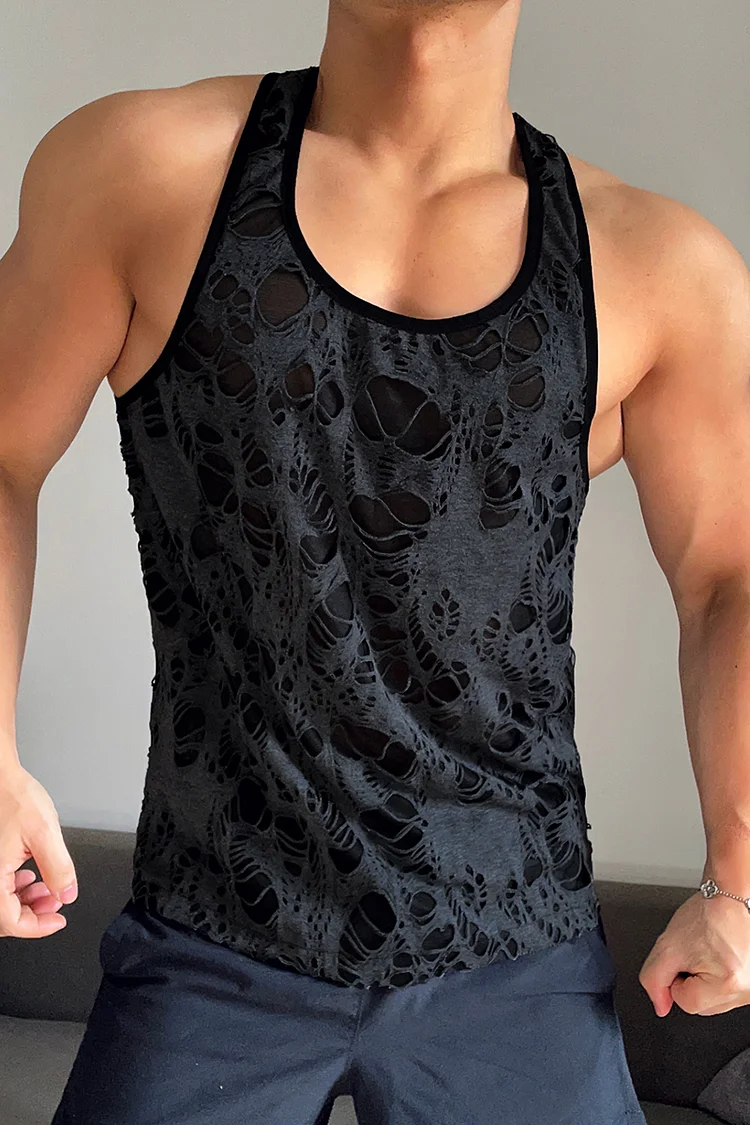 Ripped Distressed Stretchy Slim Fit Tank Top