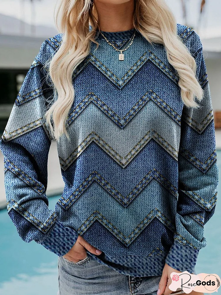 Casual Crew Neck Abstract Sweatshirt