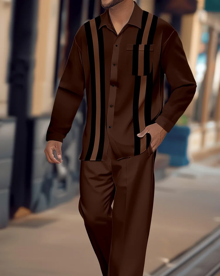 Men's Retro Printed Long Sleeve Shirt Walking Suit 1490