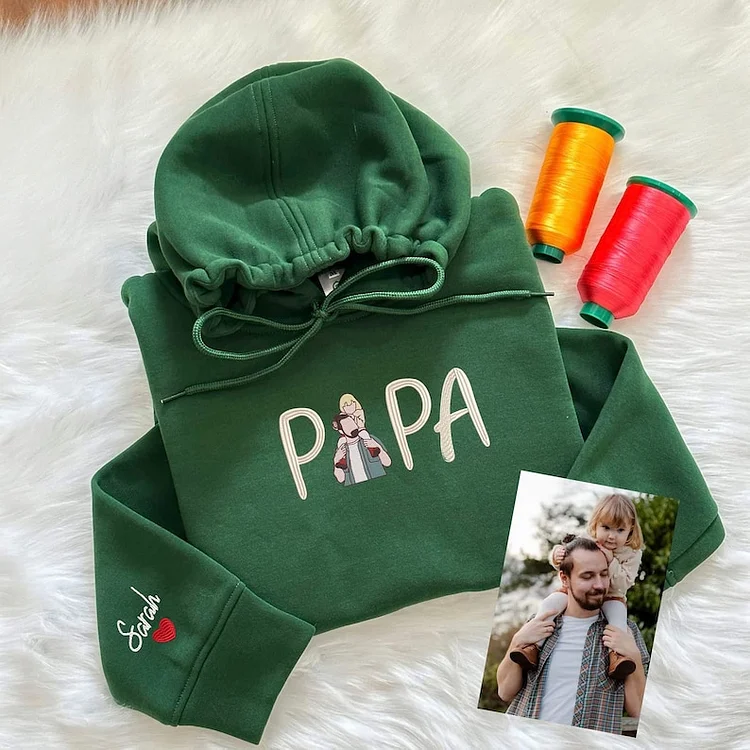 Custom Photo Family Embroidered Dad Sweatshirt, Custom Papa And Kids Embroidered Hoodie, Family Matching Shirt, Best Gift for Father's Day