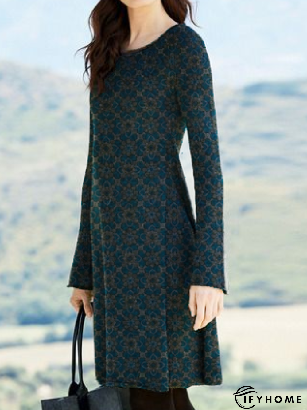 Printed Long Sleeve Knitting Dress | IFYHOME