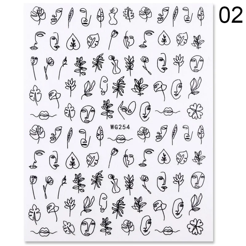 1PC Love Shaped Geometric Design 3D Nail Sticker Decorations Face Image Flower Transfer Foil Nails Accessories Fashion Slider
