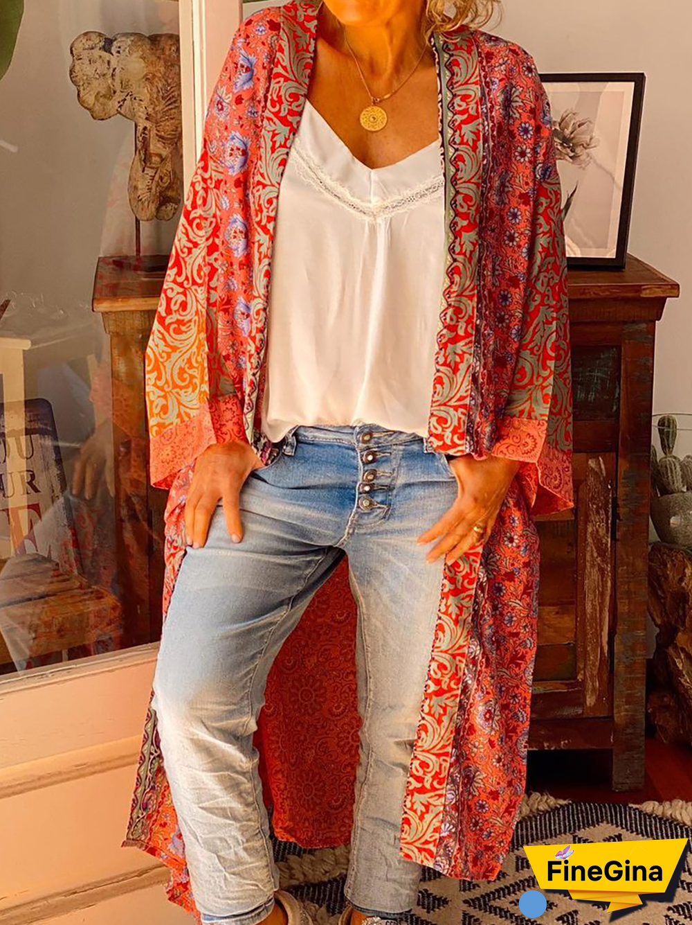 Plus size Boho Printed Cardigan Casual Cardigan
