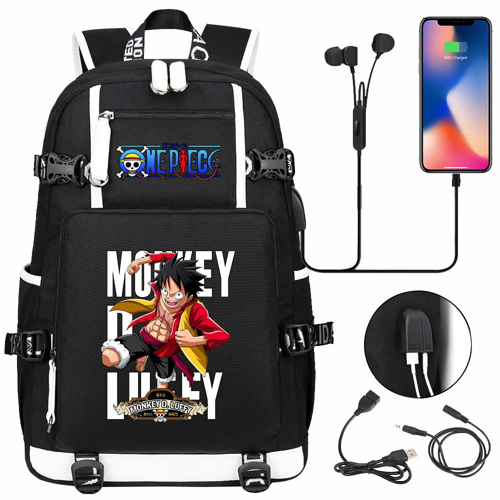 Double-Sided One Piece School Bag with USB Charging and Laptop Compartment - Multi Pocket Backpack for Kids and Students
