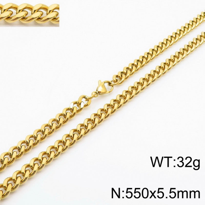 Fashion Simple Bracelet Stainless Steel Six-Sided Grinding Chain Choker Necklace