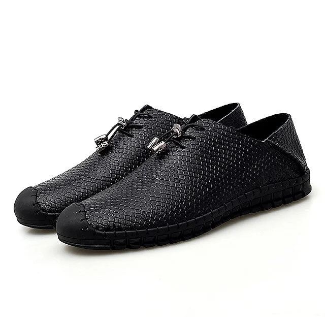 Men's Spring / Summer Casual Daily Oxfords Walking Shoes Cowhide Wear Proof Black / Blue / Brown