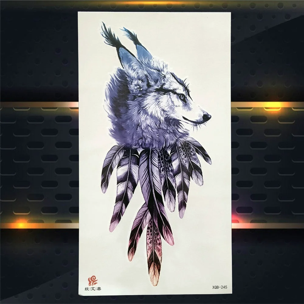 Tribal Dreamcatcher Fake Temporary Tattoo For Women Men Wolf Henna Feather Tattoos Sticker Watercolor Compass Waterproof Tatoos