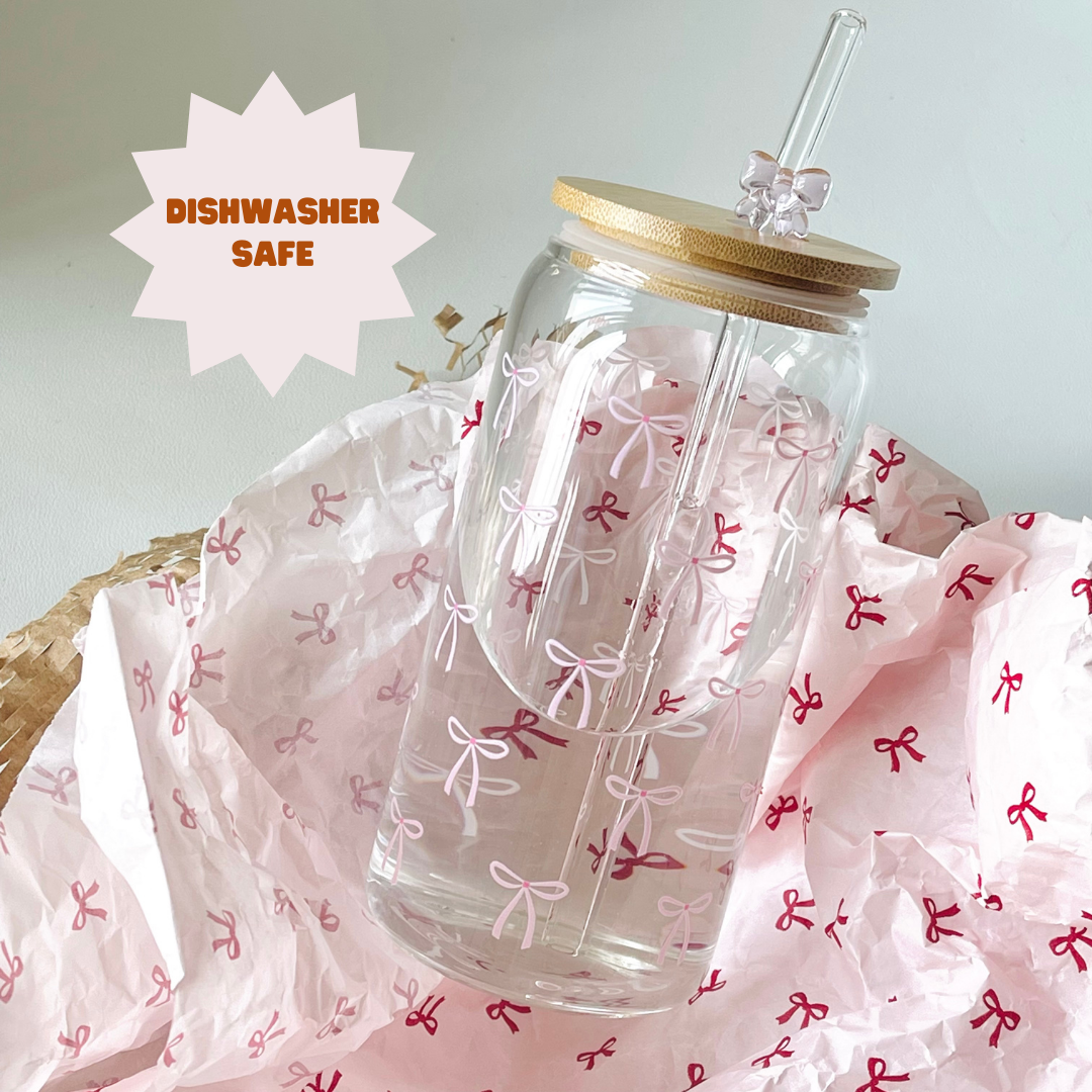 Maneifurui™  【Pink Bows】Glass Can