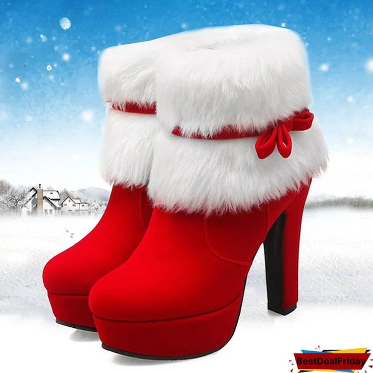Women Winter Red Black High Heel Ankle Boots Booties For Casual Walking Party Christmas Plus Size 34-43