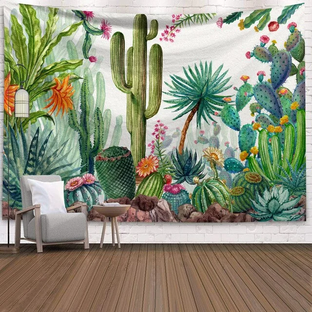 Cactus Succulents Tapestry Summer Succulents Wall Decor Tropical Landscape Wall Hanging Tapestries Picnic Blanket Wall Cloth