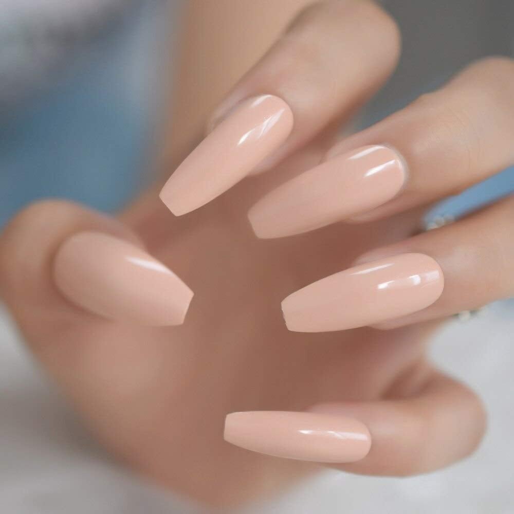 Press On Nails Beige Glossy Coffin Nail Kit