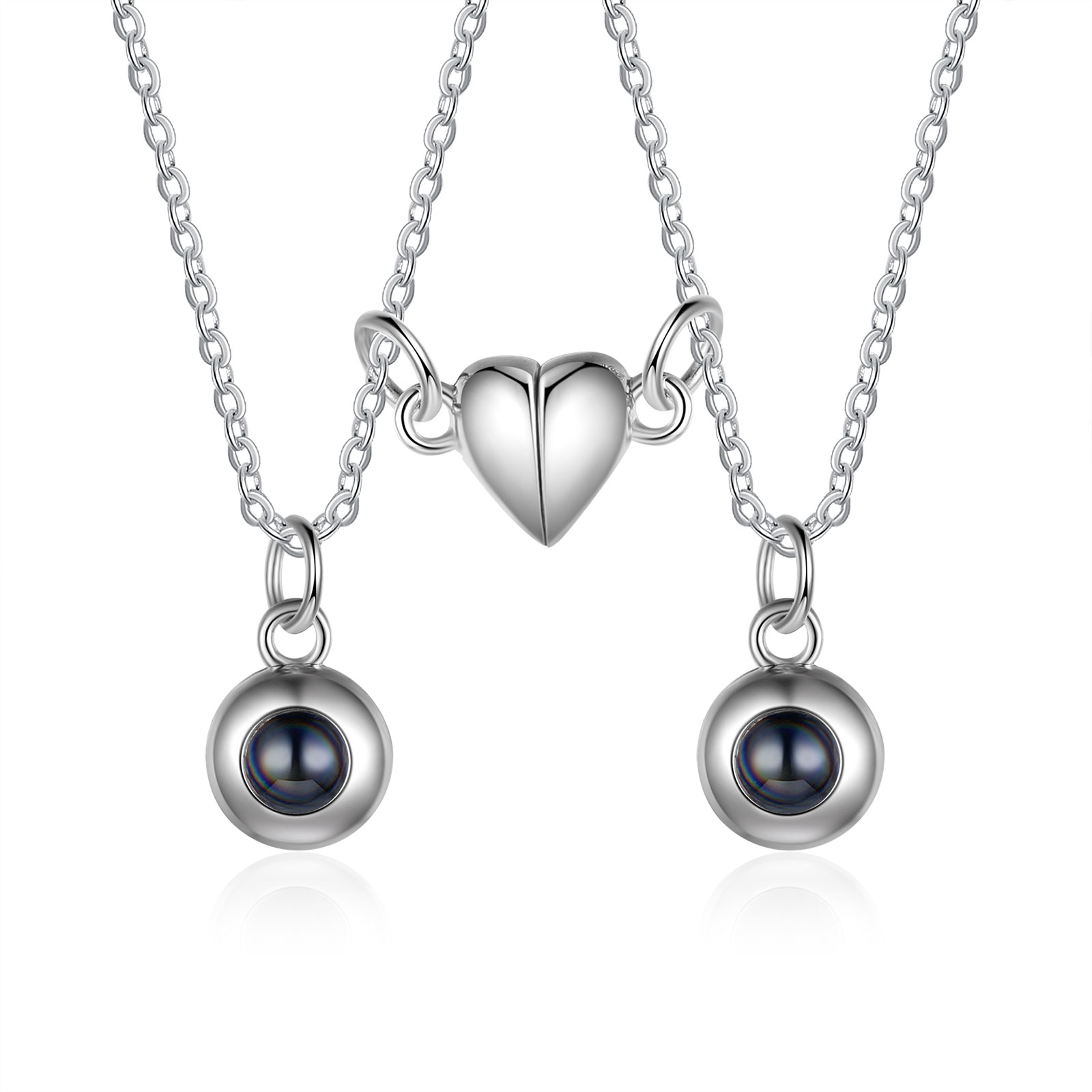 coppia di Collana con un ciondolo cuore magnetico di proiezione foto personalizzata per coppia