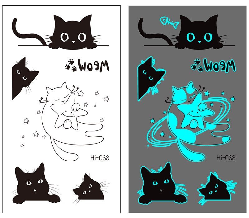 Luminous Tattoo Stickers Temporary Lovely Cat Star Rabbit Snake Animal Festival Party Glowing Cool Face Tatoo for Men Women