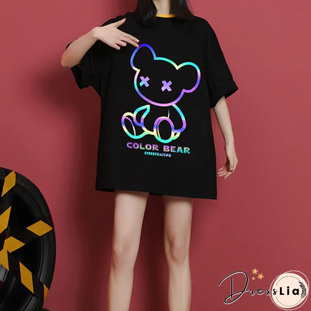 Colorful Cool Summer Bear T-shirtWomen 100% Cotton StreetwearAestheticGraphicHarajuku Plus SizeTeeTop OversizedFitTshirt