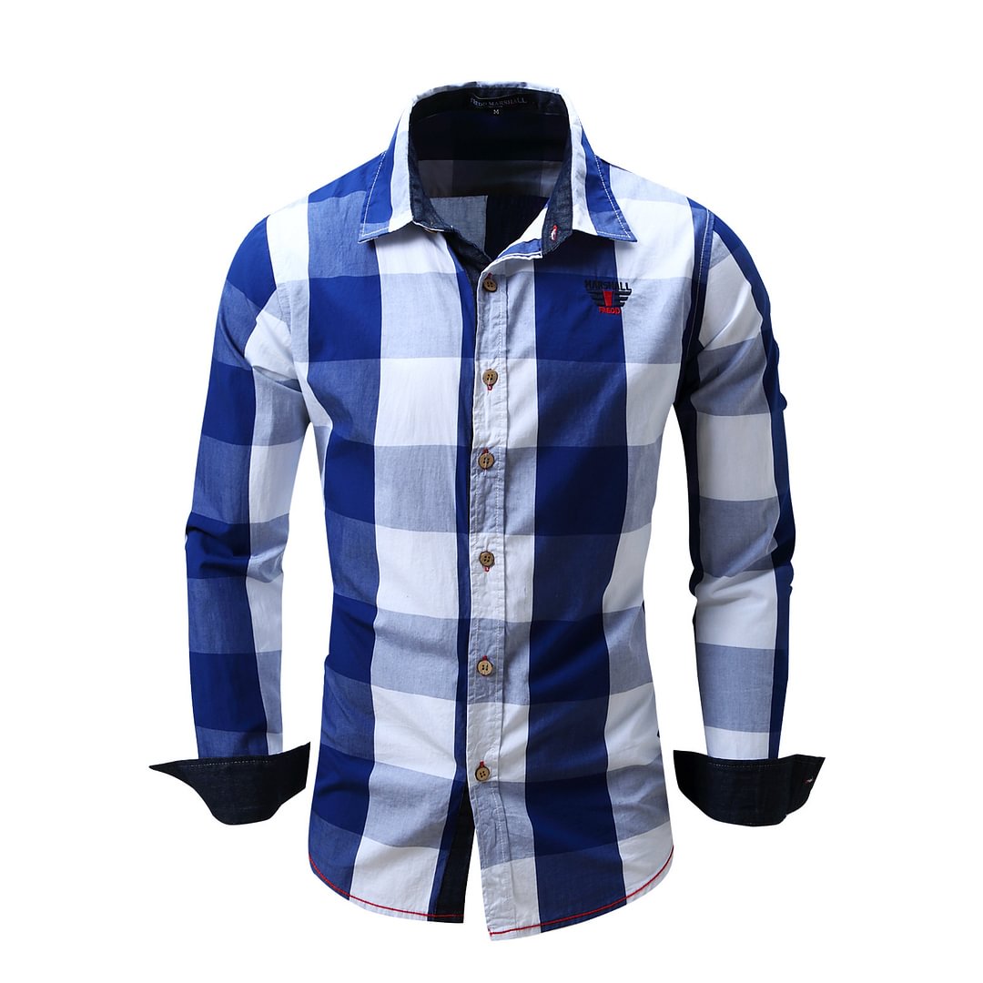 Casual long-sleeved shirt cotton plaid shirt