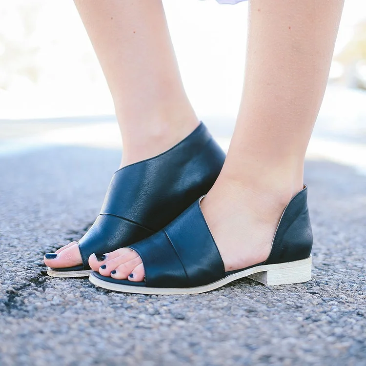 Women's Black Oxford Vintage Shoes Block Heels Sandals |FSJ Shoes