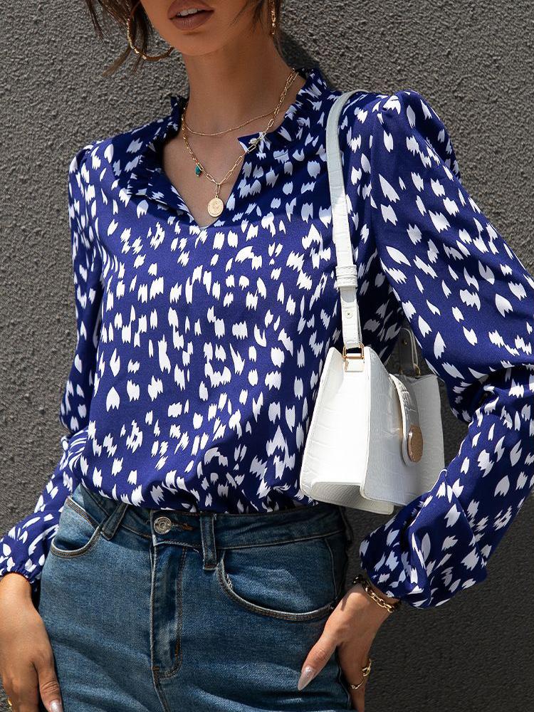 Ladies' V-neck Long Sleeve Floral Printed TOP