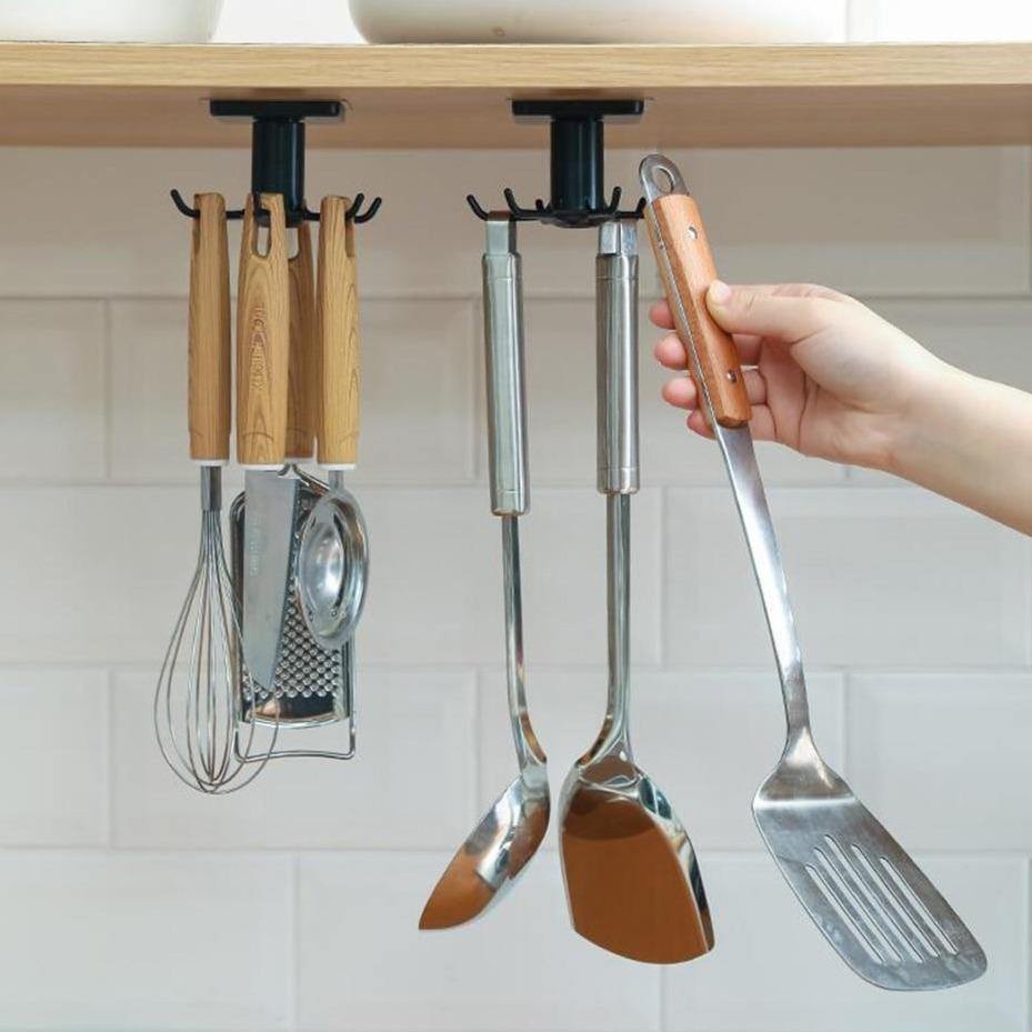 Under-Cabinet Spinning Kitchen Utensil Storage 6-Hook Hanger kitchen hook