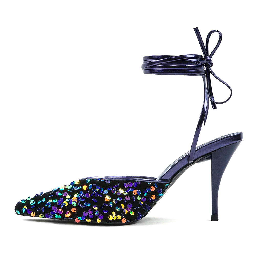 Stylish Pointed Toe Sequin Lace Up Stiletto Heels for Women Nicepairs