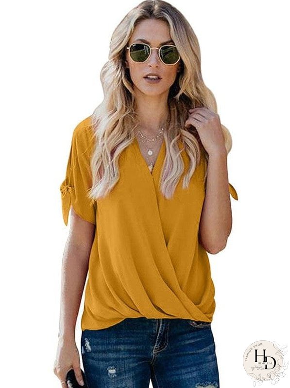 Women's Short Sleeve Knotted Cuff Blouse