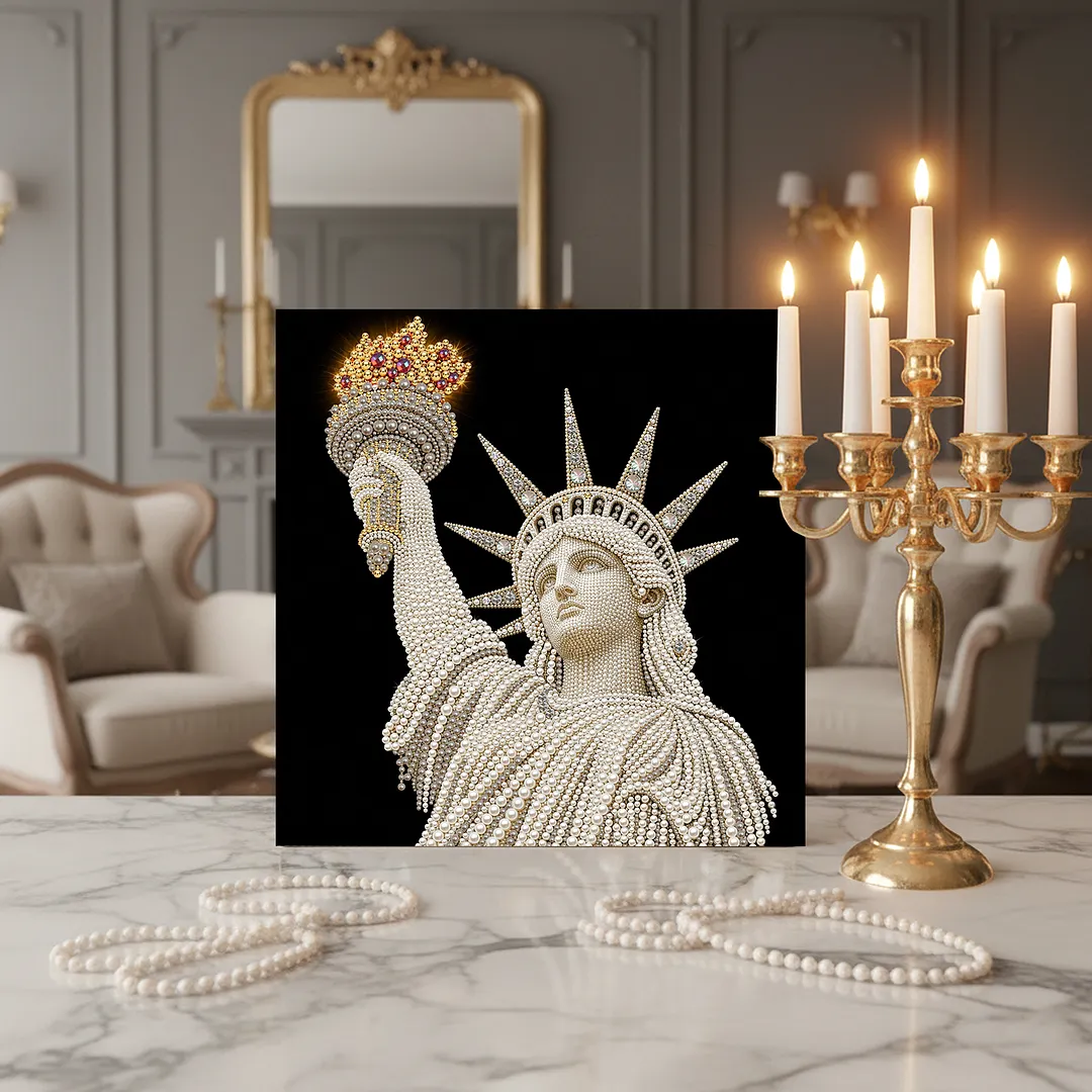 Statue of Liberty DIY Pearl Painting Art Kits with Frame 11.81x11.81In Pearl Gem Paintings Picture Arts Craft for Adults Beginners Home Wall Decor