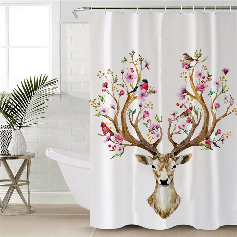 

Elk Floral Moose - Print Shower Curtain, 180*200cm, 501 Original