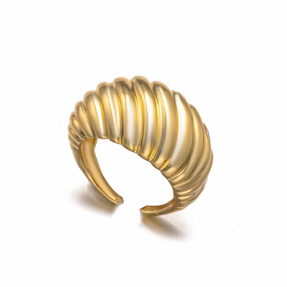 Fashionable And Simple Copper-Plated Real Gold Geometric Open Ring Female Ins Metal Style Niche High-End Ring