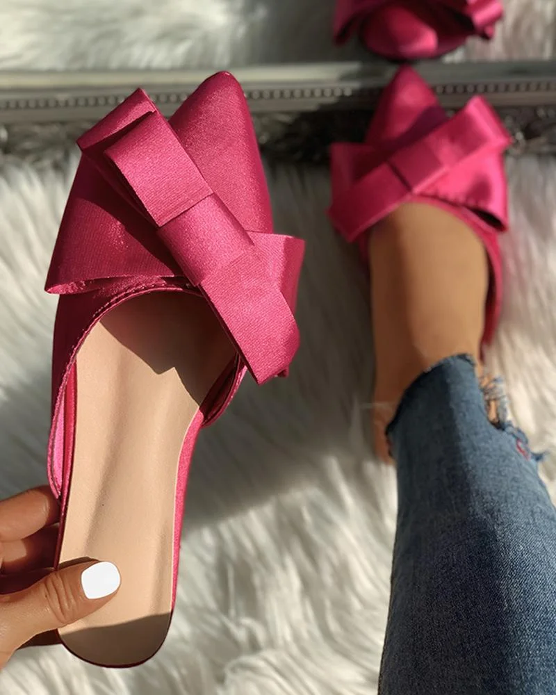 Women's Solid Bowknot Design Flat Slipper-Allyzone-Allyzone