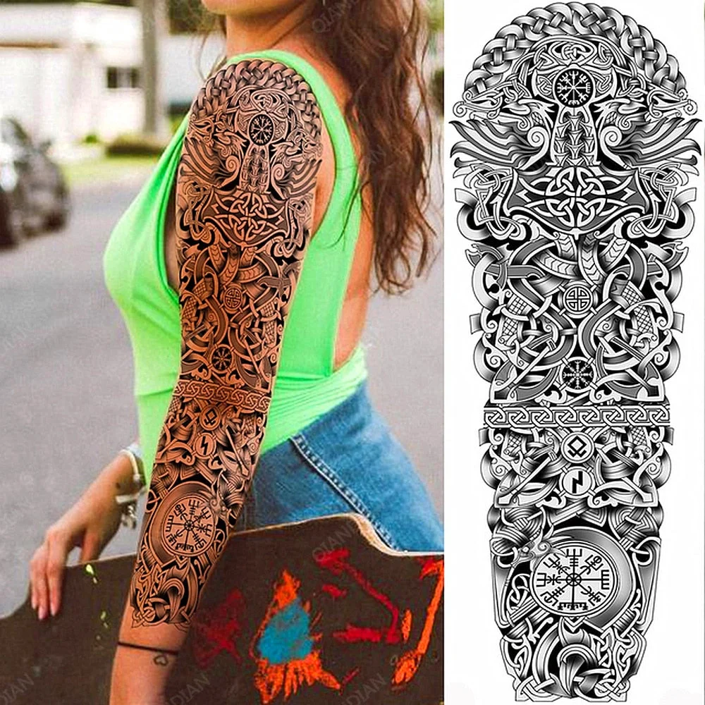 Large Arm Sleeve Tattoo Rose Lion Wolf Waterproof Temporary Tatto Sticker Flower Clock Waist Leg Body Art Full Fake Tatoo Women