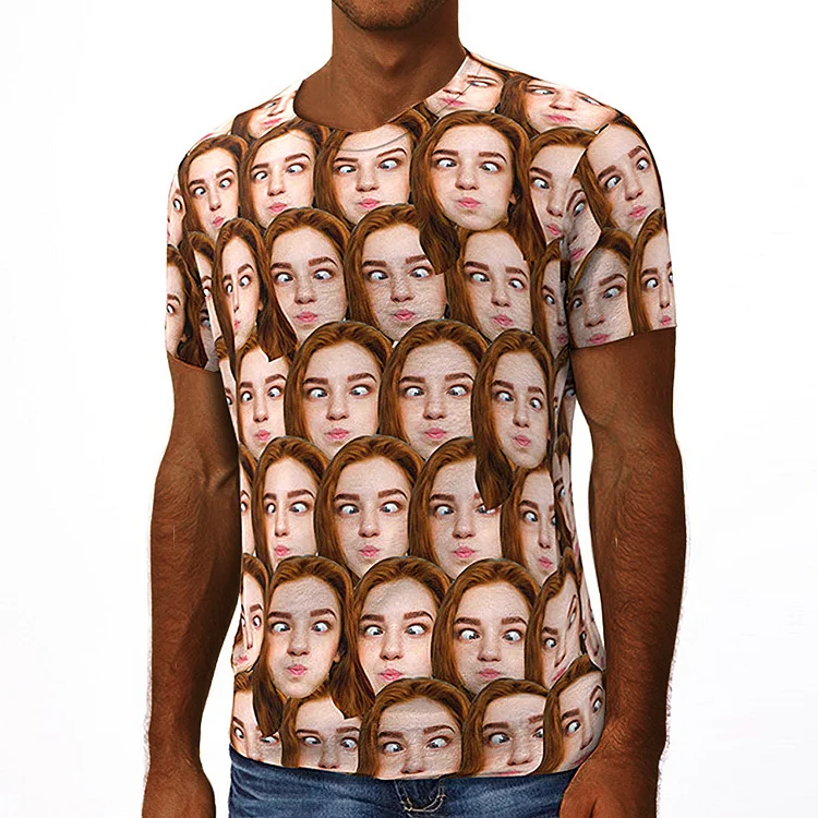 Custom My Face T-shirt Funny All Over Print Tee for Men Women Valentine's Gift at Hiphopee