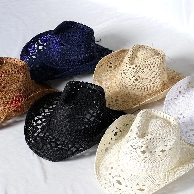 Unisex Minimalist Solid Color Hollow Out Crimping Straw Hat