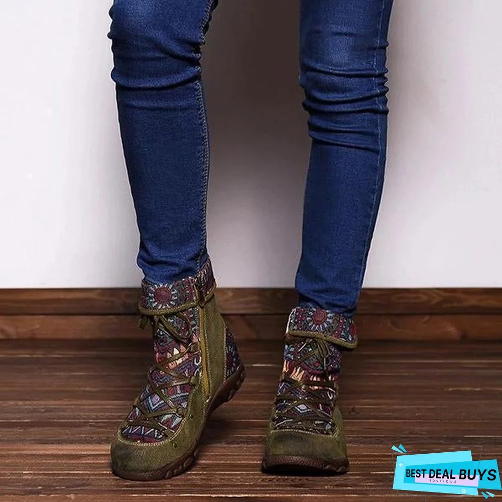 Casual Lace Up Zipper Comfy Flat Boots
