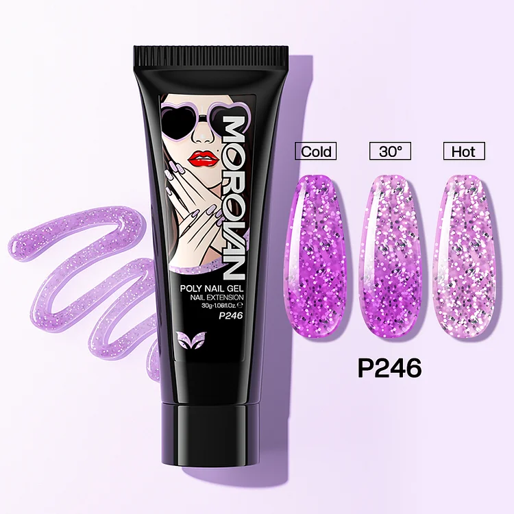 Temperature Color Changing Purple Diamond Glitter Poly Nail Gel 30ml