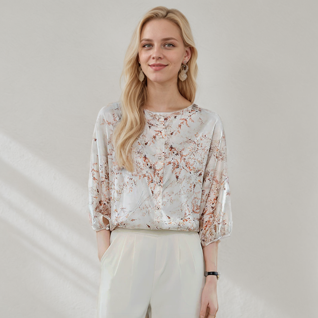Silk Top Pattern Office Lady Style REAL SILK LIFE