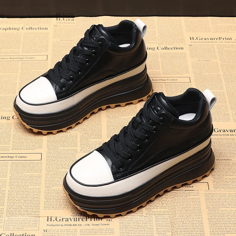 Fujin 7cm Super High Platform Wedge Sneakers Chunky Shoes Platform for Women Genuine Leather Women Casual Shoes Winter Fur Flats