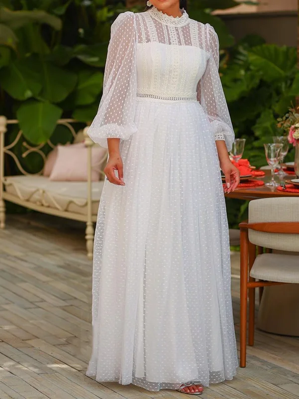 See-Through Solid Color Long Sleeves Round-Neck Maxi Dresses