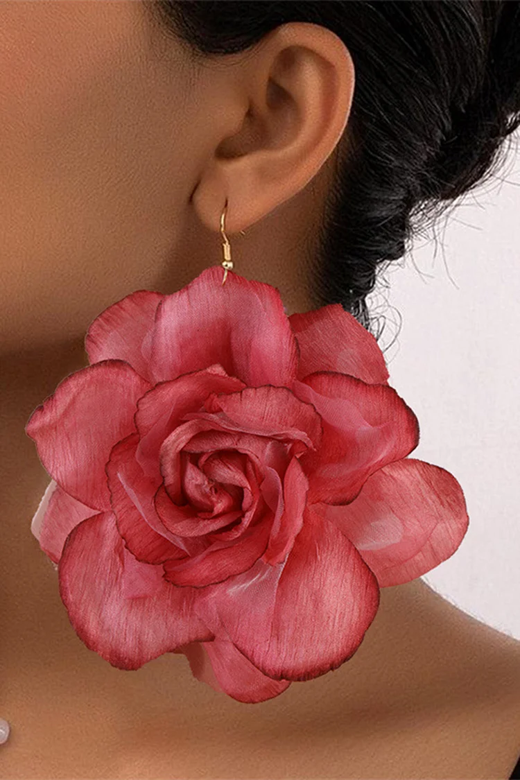 Party Mesh 3D Rose Flower Shaped Hoop Earrings 2024 - Xpluswear