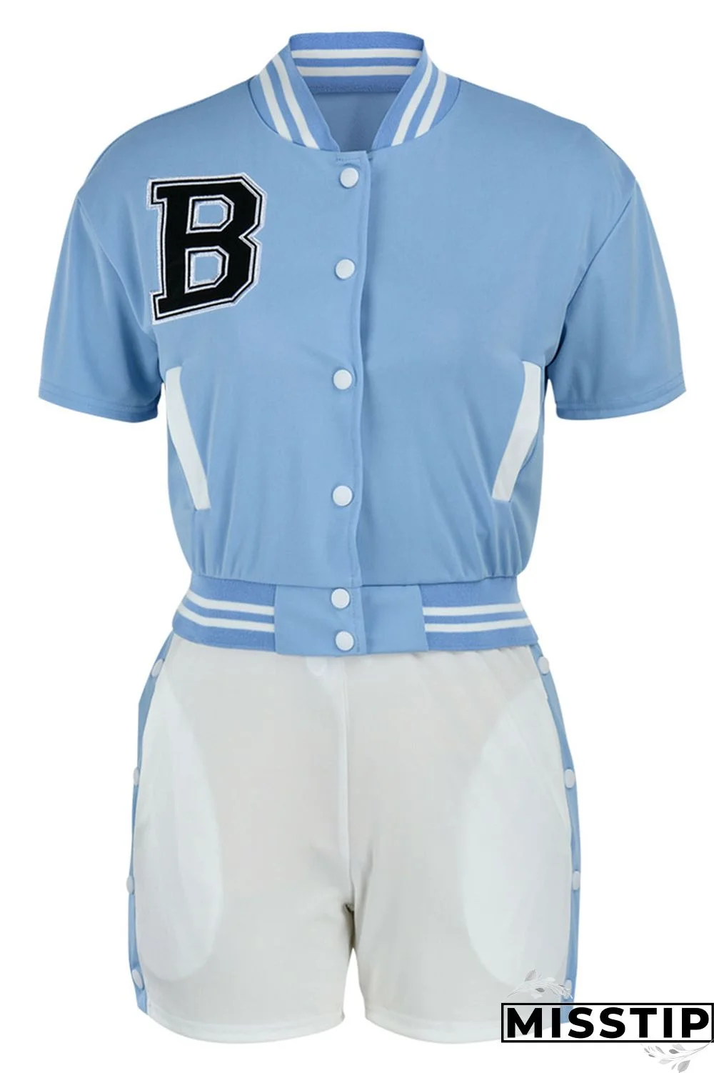 Green Fashion Casual Letter Embroidery Patchwork Short Sleeve Two Pieces