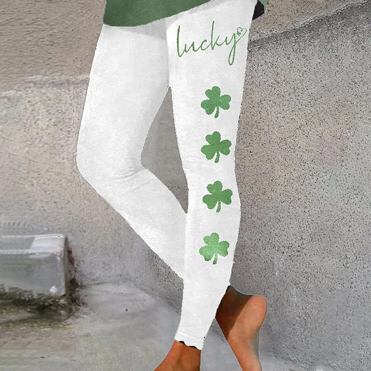 VChics Women's St. Patrick's Lucky Clover Print Casual Leggings
