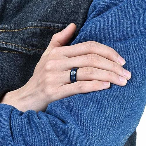 6MM 8MM Women's or Men's Tungsten Carbide Wedding Rings Black and Blue Tone with Maple Wood Inlay High Polish Domed Top