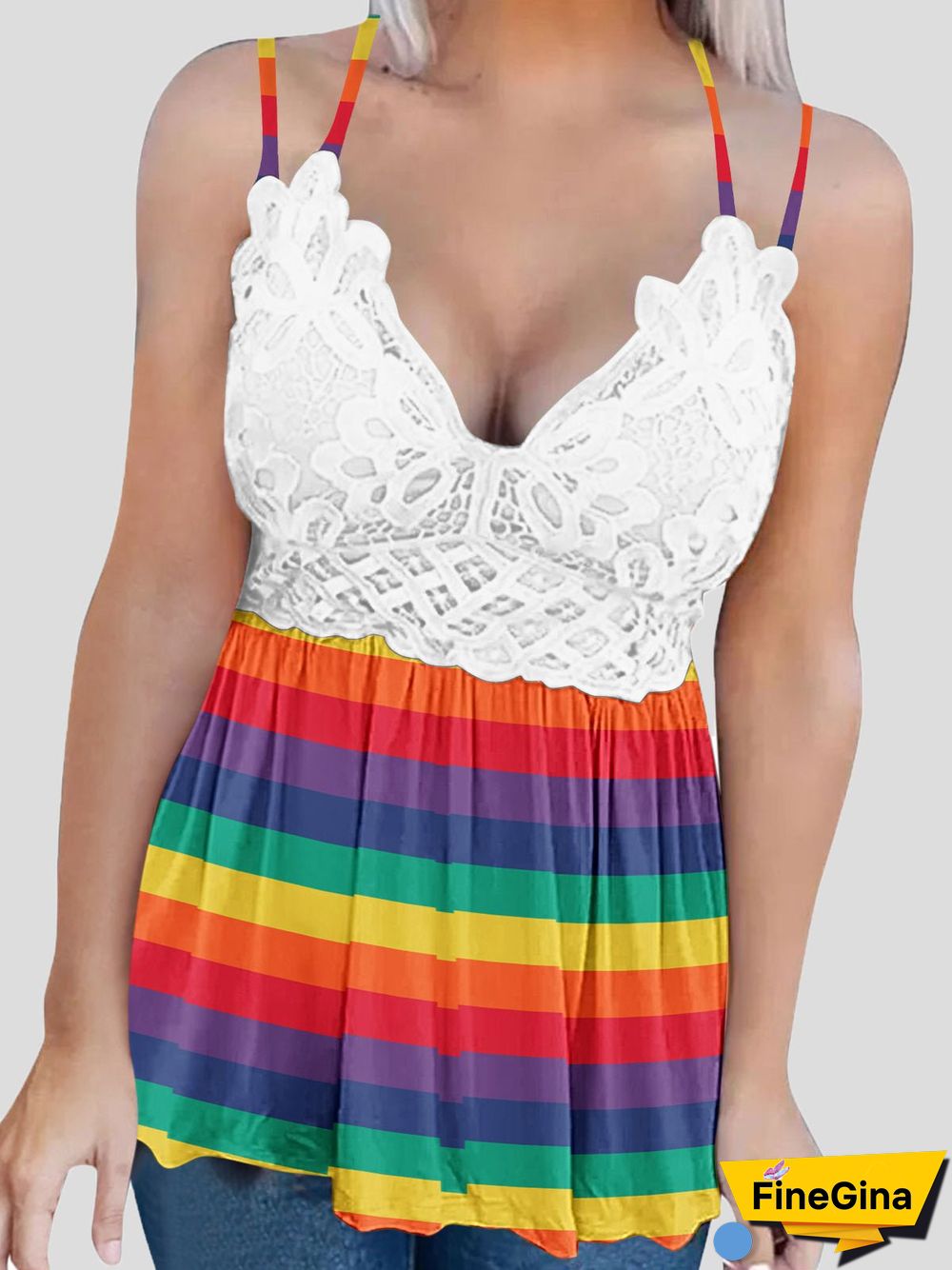 Women'S Tank Tops Lace Print V-Neck Adjustable Button Sleeveless Tank Top
