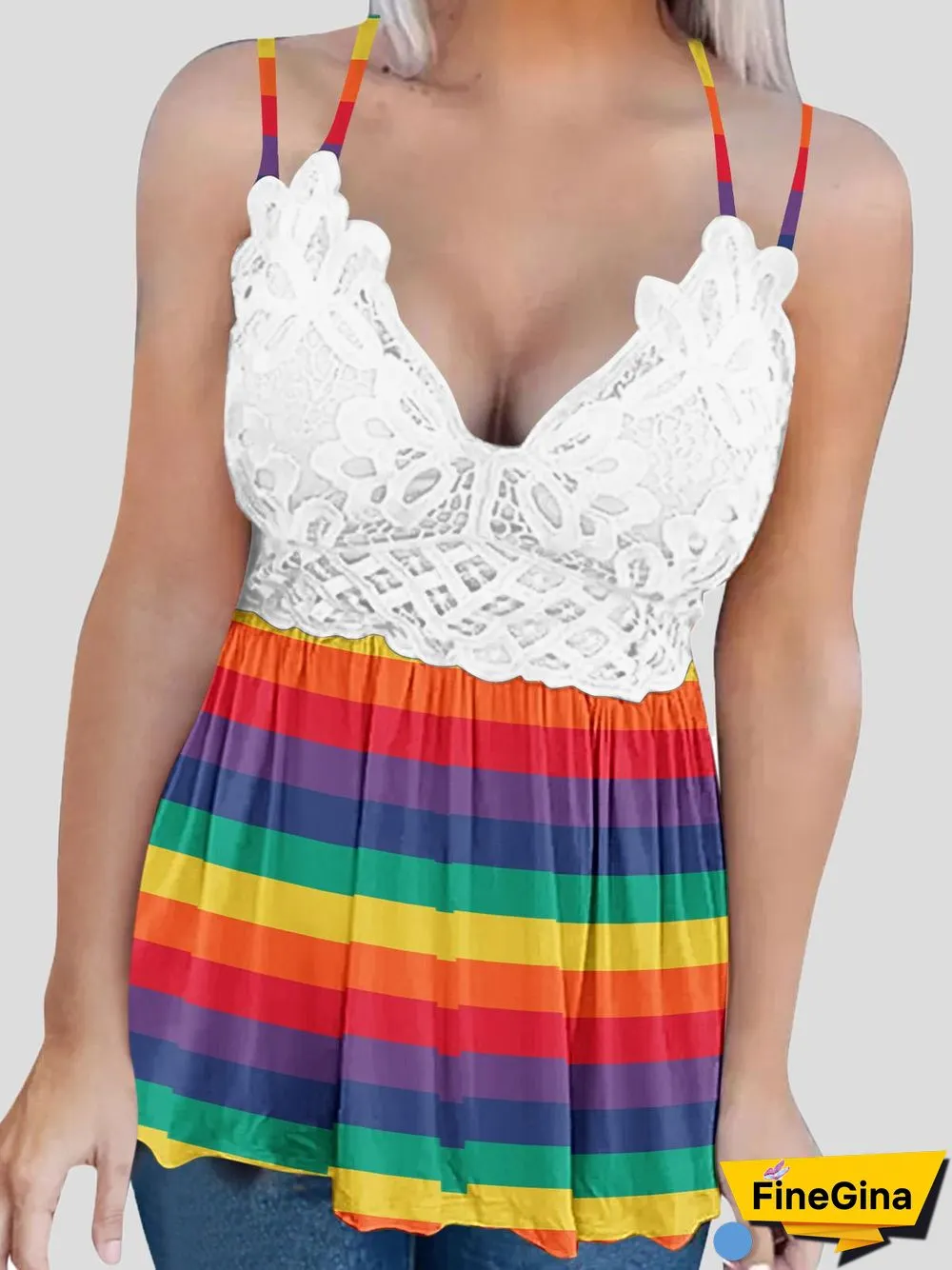 Women'S Tank Tops Lace Print V-Neck Adjustable Button Sleeveless Tank Top