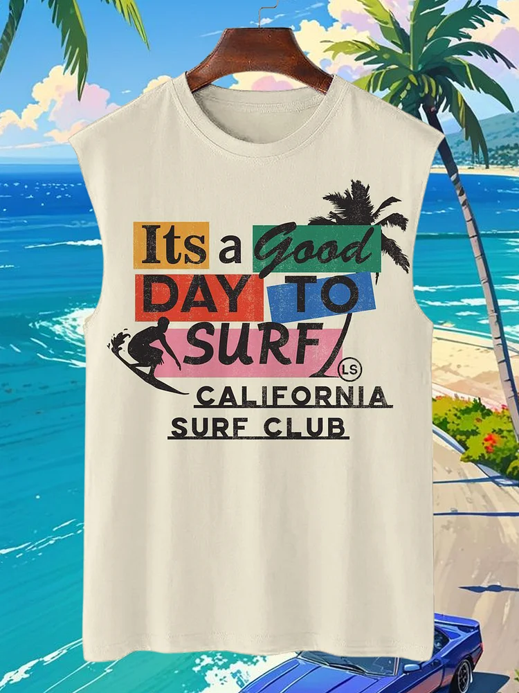Men's It's A Good Day To Surf California Surf Club Art Print Cotton Tank Top