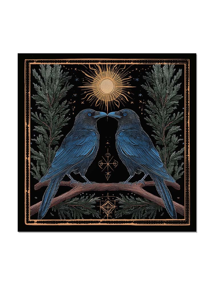Blue Ravens Sitting On The Branches - Cotton Bandana