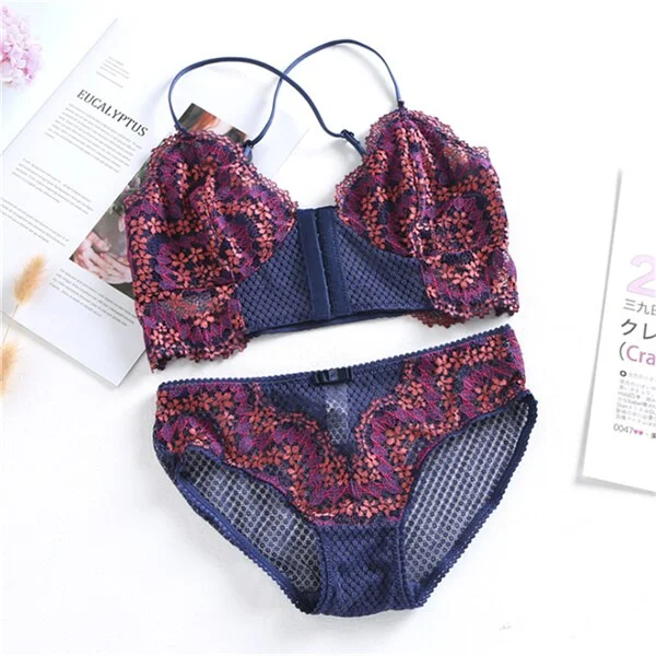 Sexy Lace Bra Set No Paded Frpmt Closure Seamless Lingerie Panties Underwear Bralette Briefs Set Ultra Thin Sexy нижнее белье