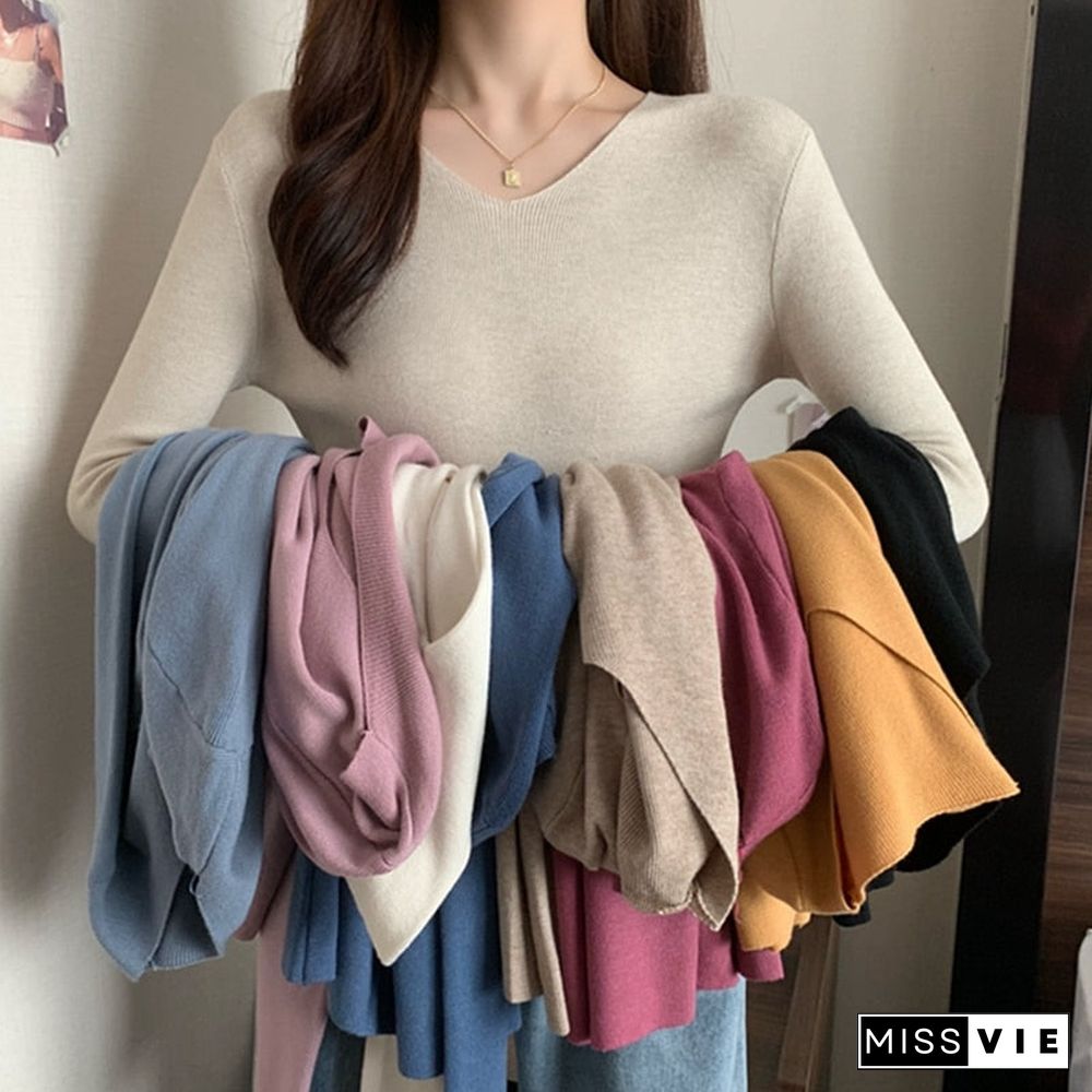 Christmas Gift autumn winte cashmere sweaters women fashion sexy v-neck pullover slim wool long sleeve knitted tops