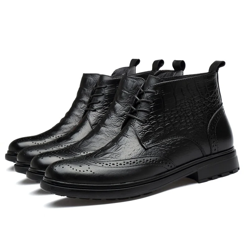 Big size 36-47 Men Chelsea Boots Genuine Leather Winter Formal Vintage Style High Top Slip on Ankle Boots for Men Botas Hombre