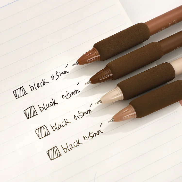 JOURNALSAY 4 Pcs/Set Vintage Coffee Cute Gel Pens 0.5mm Black Ink  retractable Student